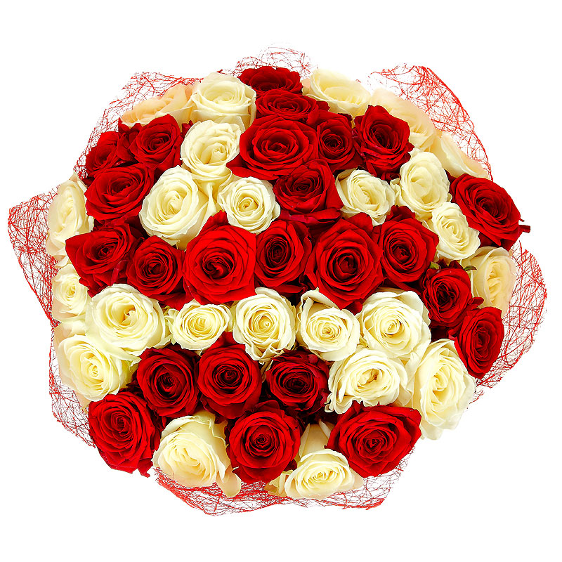 Букет из 55 красных и белых роз